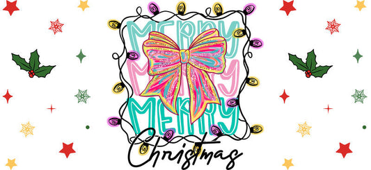 Holiday bow UV DTF cup wrap with Christmas ribbon design for 16oz glass can KA-11625