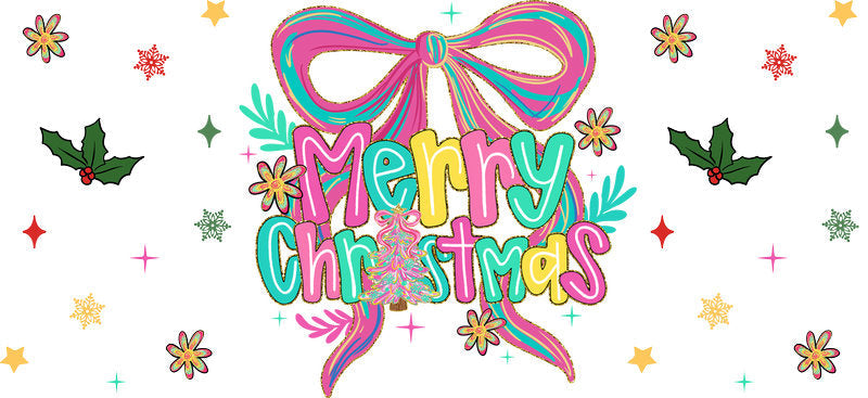 Merry Christmas UV DTF cup wrap with festive holiday graphics for 16oz glass can KA-11626