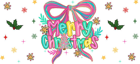 Merry Christmas UV DTF cup wrap with festive holiday graphics for 16oz glass can KA-11626