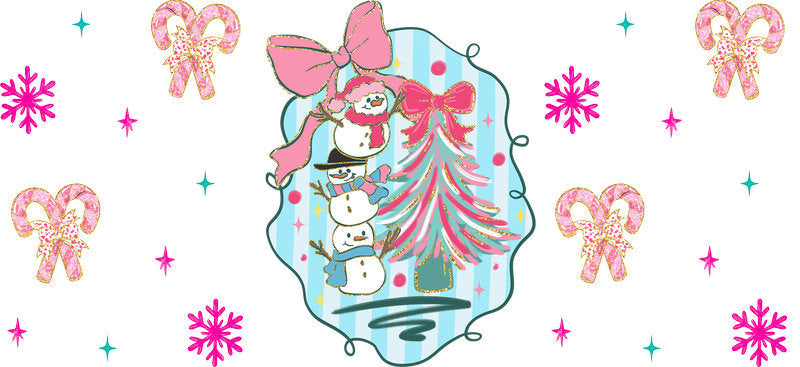 Christmas character UV DTF cup wrap with cute festive design for 16oz glass can KA-11628