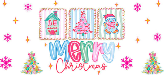 Christmas house UV DTF cup wrap with cozy holiday design for 16oz glass can KA-11636