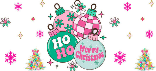 Christmas Ho Ho Ho UV DTF cup wrap with festive holiday style for 16oz glass can KA-11638