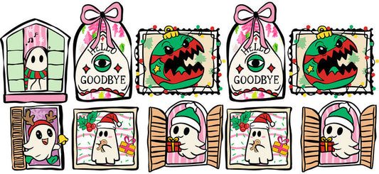 Christmas Santa pattern UV DTF cup wrap with festive artwork for 16oz glass can KA-11640
