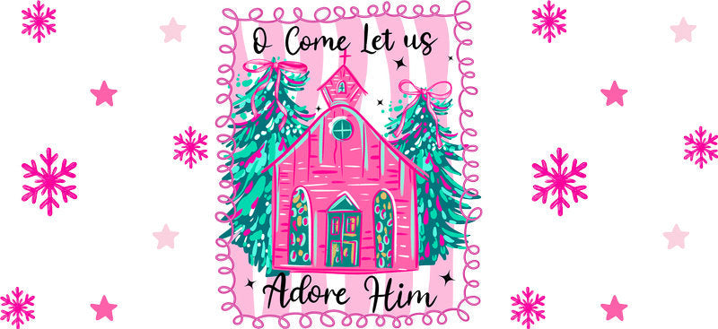 Pink Christmas UV DTF cup wrap with holiday seasonal design for 16oz glass can KA-11641