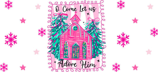 Pink Christmas UV DTF cup wrap with holiday seasonal design for 16oz glass can KA-11641