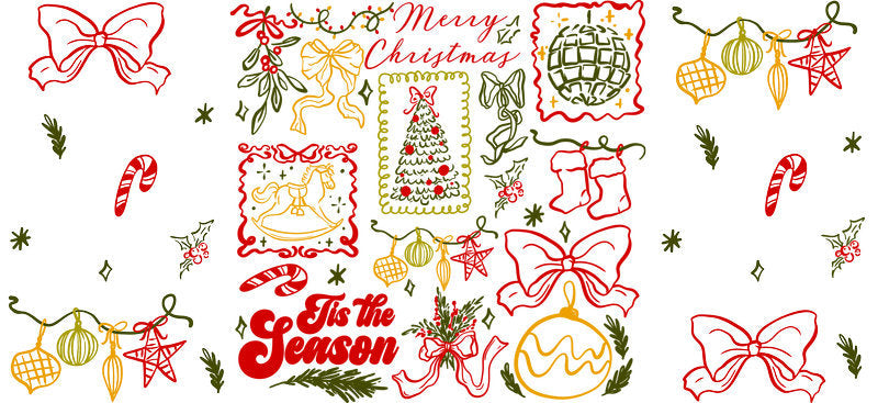 Christmas decoration UV DTF cup wrap with festive holiday artwork for 16oz glass can KA-11642