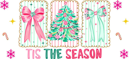 Tis the season Christmas UV DTF cup wrap with holiday design for 16oz glass can KA-11643