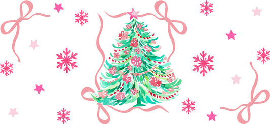 Christmas tree design UV DTF cup wrap with festive artwork for 16oz glass can KA-11644
