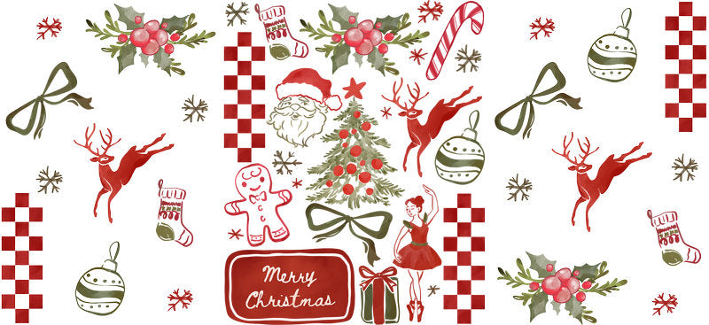 Retro Christmas UV DTF cup wrap with vintage holiday style for 16oz glass can KA-11646