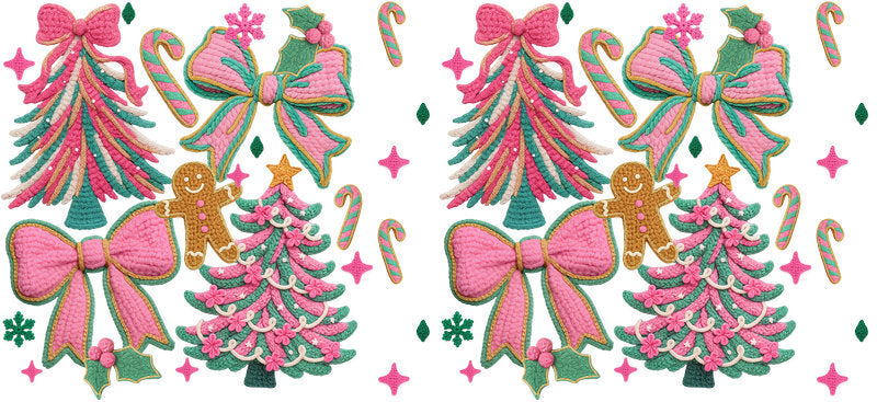 Christmas tree bow UV DTF cup wrap with festive ribbon pattern for 16oz glass can KA-11650