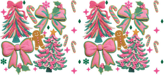 Christmas tree bow UV DTF cup wrap with festive ribbon pattern for 16oz glass can KA-11650
