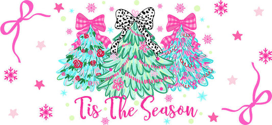 Tis the season Christmas UV DTF cup wrap with festive artwork for 16oz glass can KA-11655