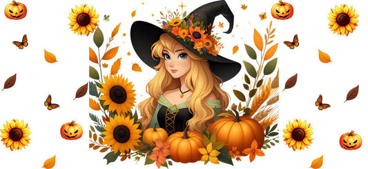 Halloween Witch Fall Princess Tumbler Decal UV DTF Cup Wrap for 16oz Libbey Glass KA-11860