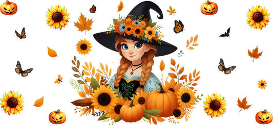 Halloween Witch Fall Princess Tumbler Decal UV DTF Cup Wrap for 16oz Libbey Glass KA-11867