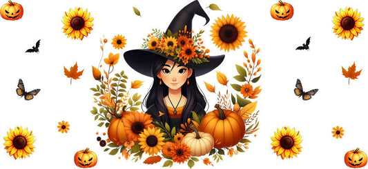 Halloween Witch Fall Princess Tumbler Decal UV DTF Cup Wrap for 16oz Libbey Glass KA-11868