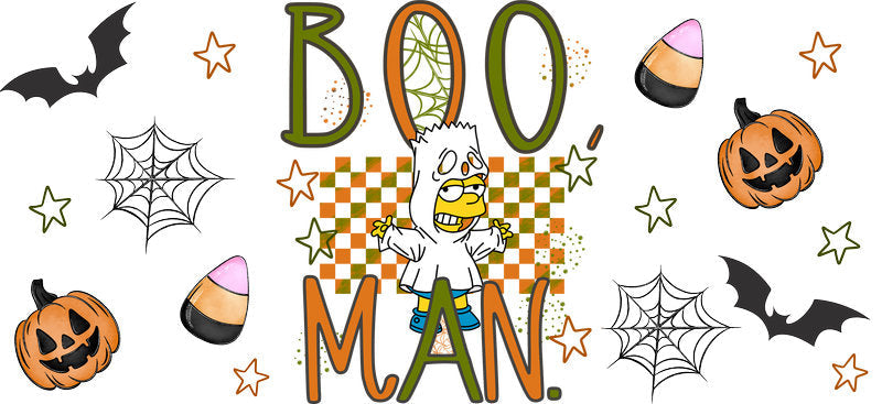 Halloween Boo Man UV DTF Cup Wrap Tumbler Decal Design for 16oz Glass Can