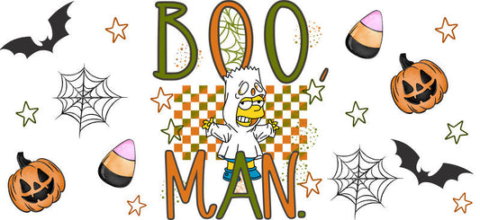 Halloween Boo Man UV DTF Cup Wrap Tumbler Decal Design for 16oz Glass Can