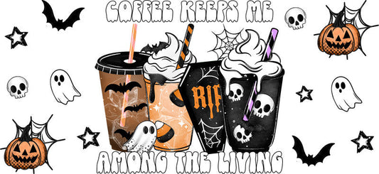 Halloween Coffee Skeleton UV DTF Cup Wrap Tumbler Decal for Glass Can