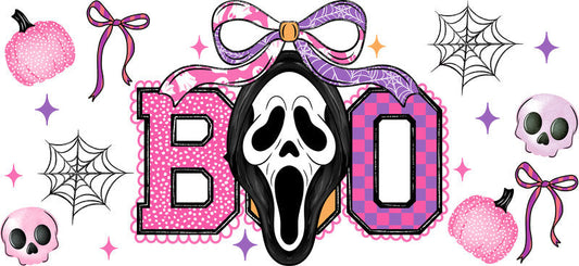 Spooky Ghost Halloween UV DTF Cup Wrap Design for 16oz Glass Can