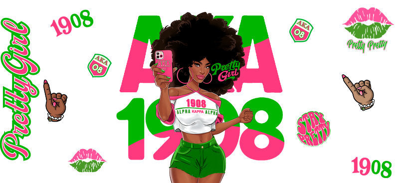 Afro girl pink and green UV DTF cup wrap for 16oz Libbey glass KA-12408