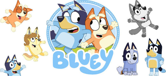 Blue Dog Family Cartoon Style UV DTF Cup Wrap for 16oz Libbey Glass KA-12454