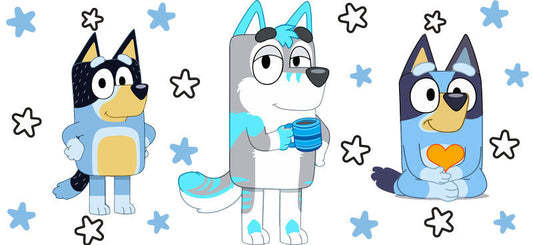Blue Dog Family Cartoon Style UV DTF Cup Wrap for 16oz Libbey Glass KA-12466