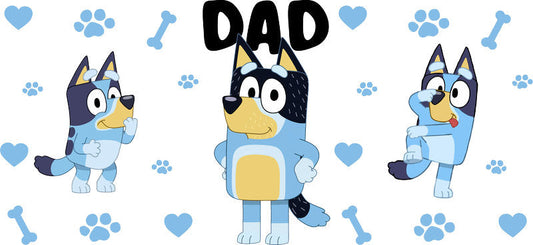 Blue Dog Family Cartoon Style UV DTF Cup Wrap for 16oz Libbey Glass KA-12471