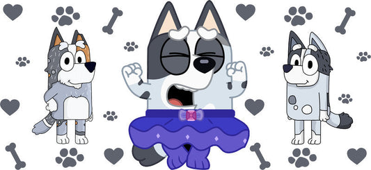 Blue Dog Family Cartoon Style UV DTF Cup Wrap for 16oz Libbey Glass KA-12475