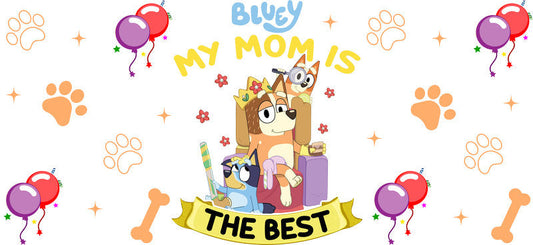 Blue Dog Family Cartoon Style UV DTF Cup Wrap for 16oz Libbey Glass KA-12495