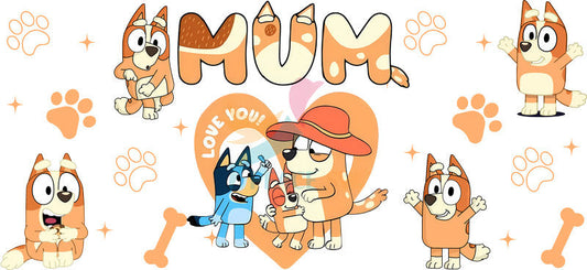 Blue Dog Family Cartoon Style UV DTF Cup Wrap for 16oz Libbey Glass KA-12538
