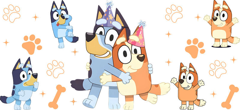 Blue Dog Family Cartoon Style UV DTF Cup Wrap for 16oz Libbey Glass KA-12545