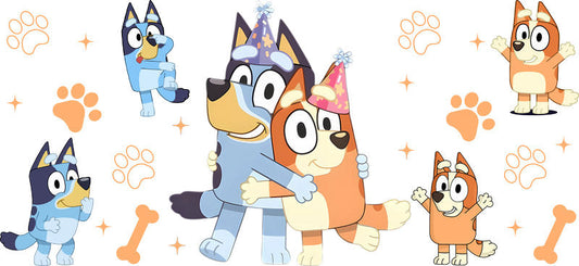 Blue Dog Family Cartoon Style UV DTF Cup Wrap for 16oz Libbey Glass KA-12545