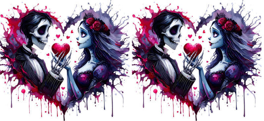 Gothic Skeleton Couple Design UV DTF Cup Wrap for 16oz Libbey Glass KA-12767