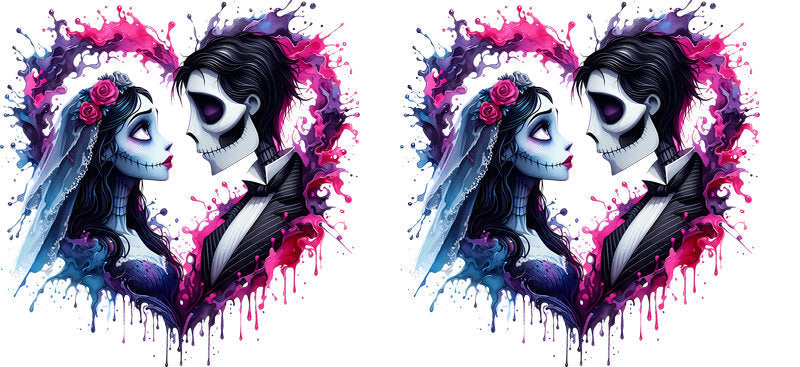 Gothic Skeleton Couple Design UV DTF Cup Wrap for 16oz Libbey Glass KA-12768