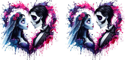 Gothic Skeleton Couple Design UV DTF Cup Wrap for 16oz Libbey Glass KA-12768