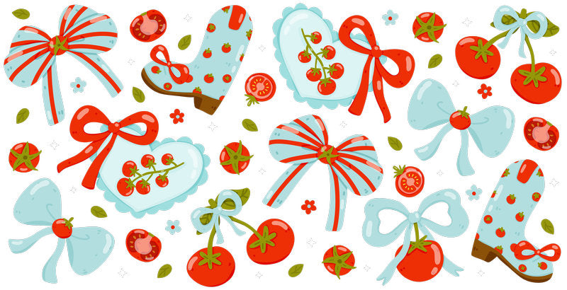 Tomato Bow Design UV DTF Cup Wrap Transfer for 16oz Libbey Glass KA-12796