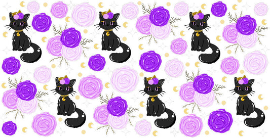 Halloween Black Cat Floral UV DTF Cup Wrap Transfer for 16oz Libbey Glass KA-12804