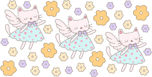 Cute Cat Flower UV DTF Cup Wrap Transfer for 16oz Libbey Glass KA-12807