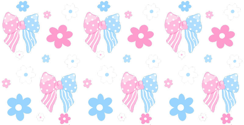 Blue Pink Bow UV DTF Cup Wrap Transfer for 16oz Libbey Glass KA-12819