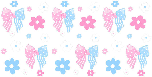 Blue Pink Bow UV DTF Cup Wrap Transfer for 16oz Libbey Glass KA-12819