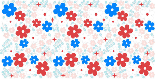 Red Blue Flower UV DTF Cup Wrap Transfer for 16oz Libbey Glass KA-12839