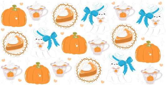 Halloween Pumpkin Dessert UV DTF Cup Wrap Transfer for 16oz Libbey Glass KA-12855