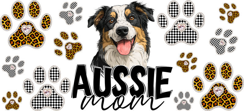 Australian Shepherd Mom UV DTF Cup Wrap Transfer for 16oz Libbey Glass Can, Dog Lover Gift