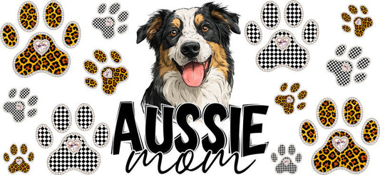 Australian Shepherd Mom UV DTF Cup Wrap Transfer for 16oz Libbey Glass Can, Dog Lover Gift