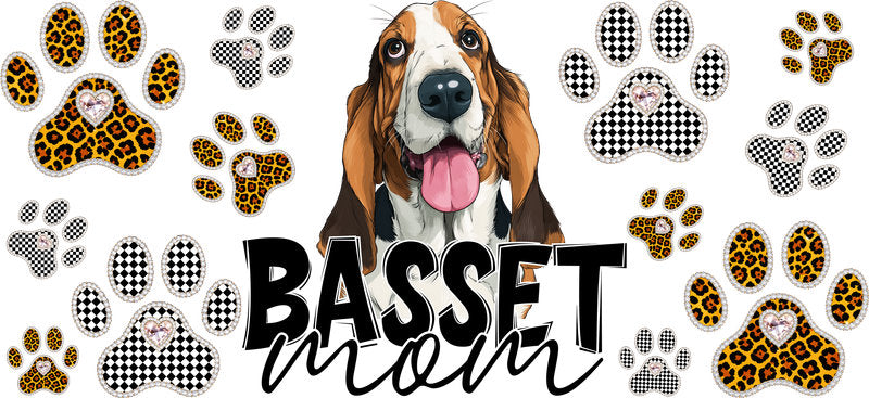 Basset Hound Mom UV DTF Cup Wrap Transfer for 16oz Libbey Glass Can, Dog Lover Gift
