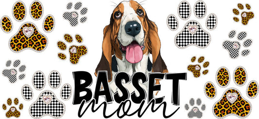 Basset Hound Mom UV DTF Cup Wrap Transfer for 16oz Libbey Glass Can, Dog Lover Gift