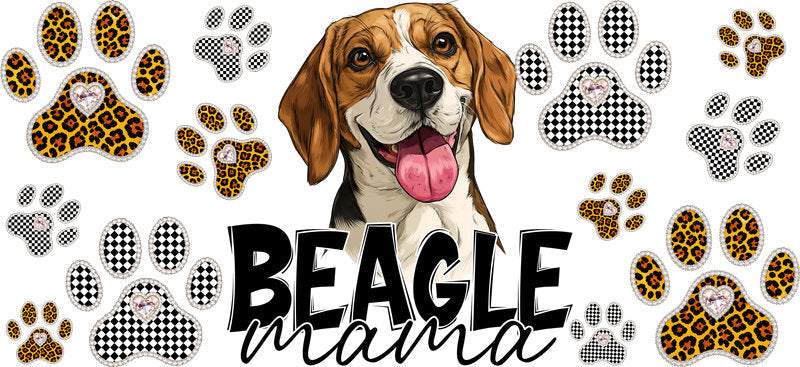 Beagle Mama UV DTF Cup Wrap Transfer for 16oz Libbey Glass Can, Dog Lover Gift