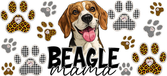 Beagle Mama UV DTF Cup Wrap Transfer for 16oz Libbey Glass Can, Dog Lover Gift