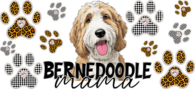 Bernedoodle Mama UV DTF Cup Wrap Transfer for 16oz Libbey Glass Can, Dog Lover Gift
