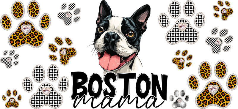 Boston Terrier Mama UV DTF Cup Wrap Transfer for 16oz Libbey Glass Can, Dog Lover Gift